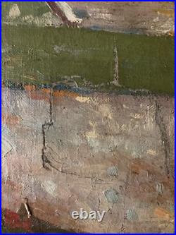 Peinture Huile Sur Toile JF Thevenin Statue Jardin Sculpture Arbre 1920 Art