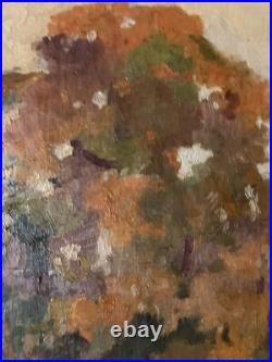 Peinture Huile Sur Toile JF Thevenin Statue Jardin Sculpture Arbre 1920 Art