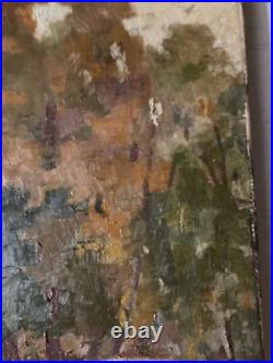 Peinture Huile Sur Toile JF Thevenin Statue Jardin Sculpture Arbre 1920 Art