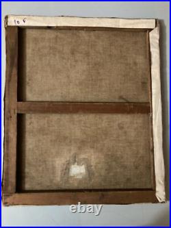 Peinture Huile Sur Toile JF Thevenin Statue Jardin Sculpture Arbre 1920 Art