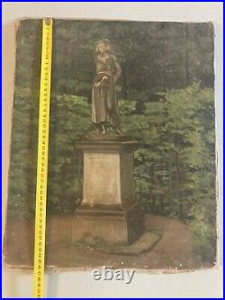 Peinture Huile Sur Toile Jean Arnavielle Statue Jardin Sculpture Arbre 1920 Art