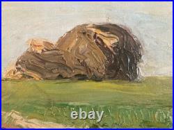 Peinture Huile Sur Toile Montagne Paille Foin Champ Paysan 1950 À Identifier Art