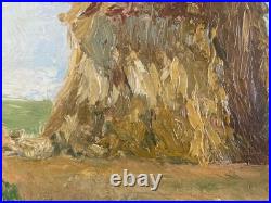 Peinture Huile Sur Toile Montagne Paille Foin Champ Paysan 1950 À Identifier Art