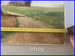 Peinture Huile Sur Toile Montagne Paille Foin Champ Paysan 1950 À Identifier Art