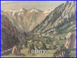 Peinture Huile Sur Toile Montagne Pyrénées Art Atelier 1950 Paysage Rocher