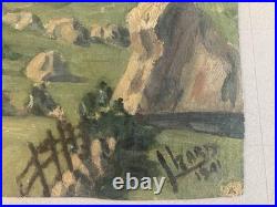 Peinture Huile Sur Toile Montagne Pyrénées Art Atelier 1950 Paysage Rocher