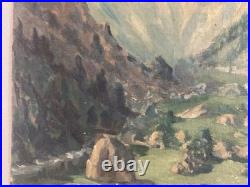Peinture Huile Sur Toile Montagne Pyrénées Art Atelier 1950 Paysage Rocher