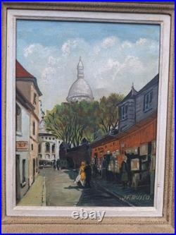 Peinture Huile Sur Toile Paris vue de Montmartre Le Sacré Cour Tableau Encadré