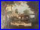 Peinture Huile Sur Toile Scène De Village Charrette Paysage XIXe Ancien Art 1850