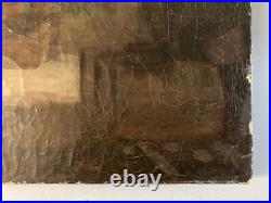 Peinture Huile Sur Toile Scène De Village Charrette Paysage XIXe Ancien Art 1850