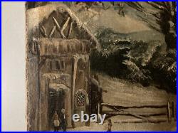 Peinture Huile Sur Toile Scène De Village Neige W H Fletcher Paysage XIXe Ancien