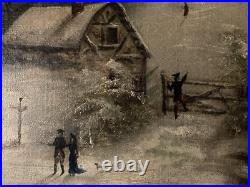 Peinture Huile Sur Toile Scène De Village Neige W H Fletcher Paysage XIXe Ancien