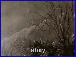 Peinture Huile Sur Toile Scène De Village Neige W H Fletcher Paysage XIXe Ancien
