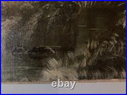 Peinture Huile Sur Toile Scène De Village Neige W H Fletcher Paysage XIXe Ancien