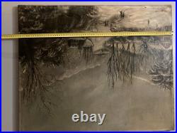 Peinture Huile Sur Toile Scène De Village Neige W H Fletcher Paysage XIXe Ancien