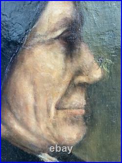 Peinture Huile Sur Toile Signé marguerite jacquelin Portrait mouche curiosité