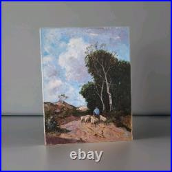 Peinture Huile Sur Toile Un Berger Et Son Troupeau Tableau Paysage Signé