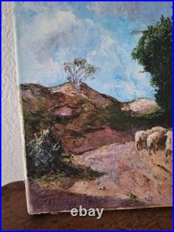 Peinture Huile Sur Toile Un Berger Et Son Troupeau Tableau Paysage Signé