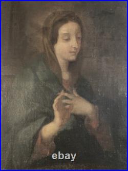 Peinture Huile Sur Toile XVIIe XVIIIe Vierge En Prière Marie Ancien Old Master