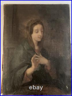 Peinture Huile Sur Toile XVIIe XVIIIe Vierge En Prière Marie Ancien Old Master