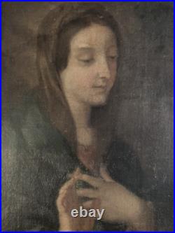 Peinture Huile Sur Toile XVIIe XVIIIe Vierge En Prière Marie Ancien Old Master