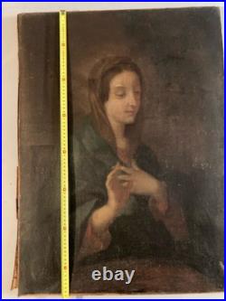 Peinture Huile Sur Toile XVIIe XVIIIe Vierge En Prière Marie Ancien Old Master