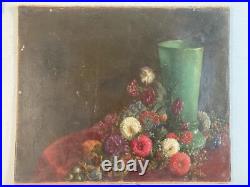 Peinture Huile Toile Et Carton Fleurs Fleur 1850 Oeillet A Identifier Ancien Art