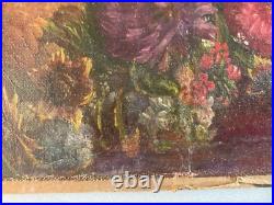 Peinture Huile Toile Et Carton Fleurs Fleur 1850 Oeillet A Identifier Ancien Art