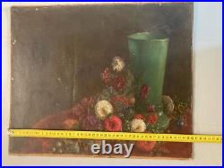 Peinture Huile Toile Et Carton Fleurs Fleur 1850 Oeillet A Identifier Ancien Art