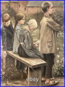 Peinture Huile Toile Painting 1930 Copie Leçon De Catéchisme Prêtre Enfant Jesus