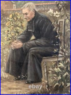 Peinture Huile Toile Painting 1930 Copie Leçon De Catéchisme Prêtre Enfant Jesus