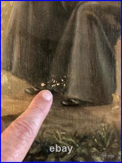 Peinture Huile Toile Painting 1930 Copie Leçon De Catéchisme Prêtre Enfant Jesus