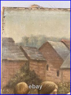 Peinture Huile Toile Painting 1930 Copie Leçon De Catéchisme Prêtre Enfant Jesus