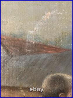 Peinture Huile Toile Painting 1930 Copie Leçon De Catéchisme Prêtre Enfant Jesus