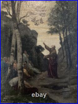 Peinture Huile Toile Painting XIXe Saint Paul Prédication Bible Jesus Painting