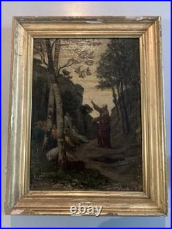 Peinture Huile Toile Painting XIXe Saint Paul Prédication Bible Jesus Painting
