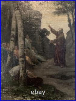Peinture Huile Toile Painting XIXe Saint Paul Prédication Bible Jesus Painting