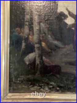 Peinture Huile Toile Painting XIXe Saint Paul Prédication Bible Jesus Painting