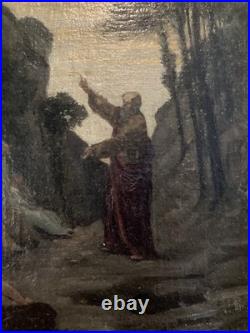 Peinture Huile Toile Painting XIXe Saint Paul Prédication Bible Jesus Painting