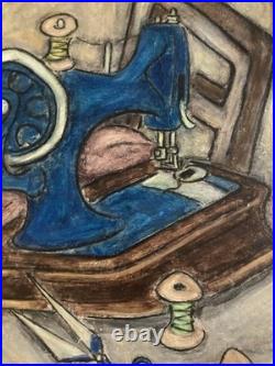 Peinture Huile sur toile Cubiste 1949 cubisme Painting Couture Couturière Old