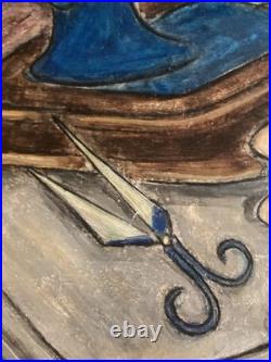 Peinture Huile sur toile Cubiste 1949 cubisme Painting Couture Couturière Old