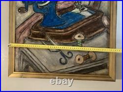 Peinture Huile sur toile Cubiste 1949 cubisme Painting Couture Couturière Old