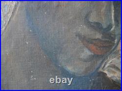 Peinture Huile sur toile Portrait Jeune homme c-1950 Ancien 41x27