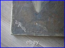Peinture Huile sur toile Portrait Jeune homme c-1950 Ancien 41x27