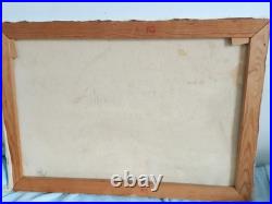 Peinture Paysage Lac Montagne Barque Huile sur Toile Scandinave 65-45 cm