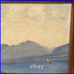 Peinture XIX Ème Représentant Un Pêcheur Poussant Sa Barque, Huile Sur Toile