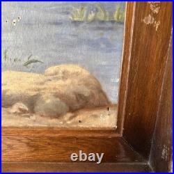 Peinture XIX Ème Représentant Un Pêcheur Poussant Sa Barque, Huile Sur Toile