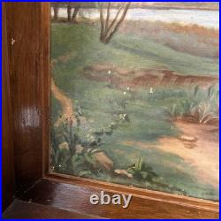 Peinture XIX Ème Représentant Un Pêcheur Poussant Sa Barque, Huile Sur Toile