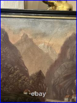 Peinture XIX Ème Signée Représentant Un Village De Montagne, Huile Sur Toile
