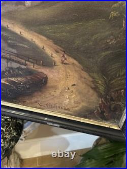 Peinture XIX Ème Signée Représentant Un Village De Montagne, Huile Sur Toile